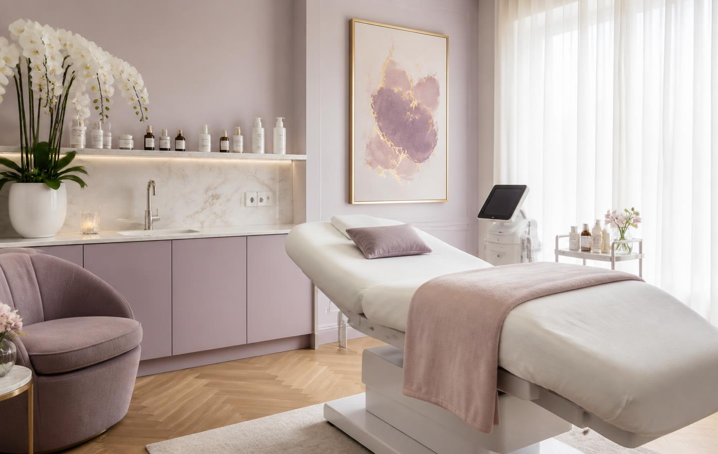 A calm, luxurious Sussex Aesthetics Clinic treatment room